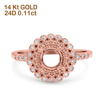 14K Rose Gold 0.11ct Halo Art Deco Round 5.5mm G SI Semi Mount Diamond Engagement Wedding Ring